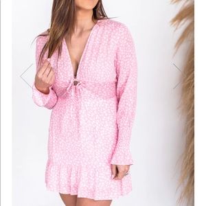 Pink V-Neck Floral Dress